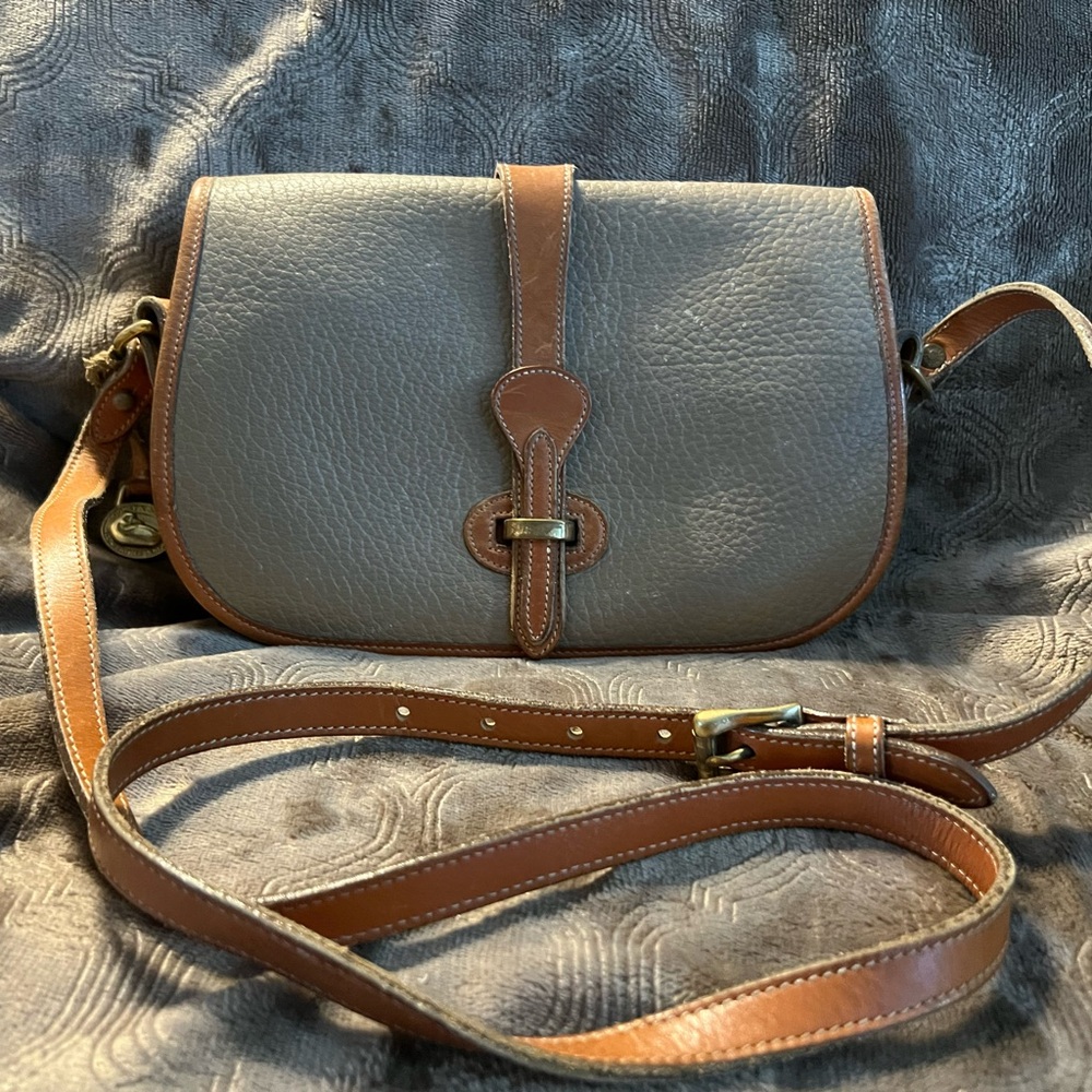 Gray and Brown Leather Crossbody Bag